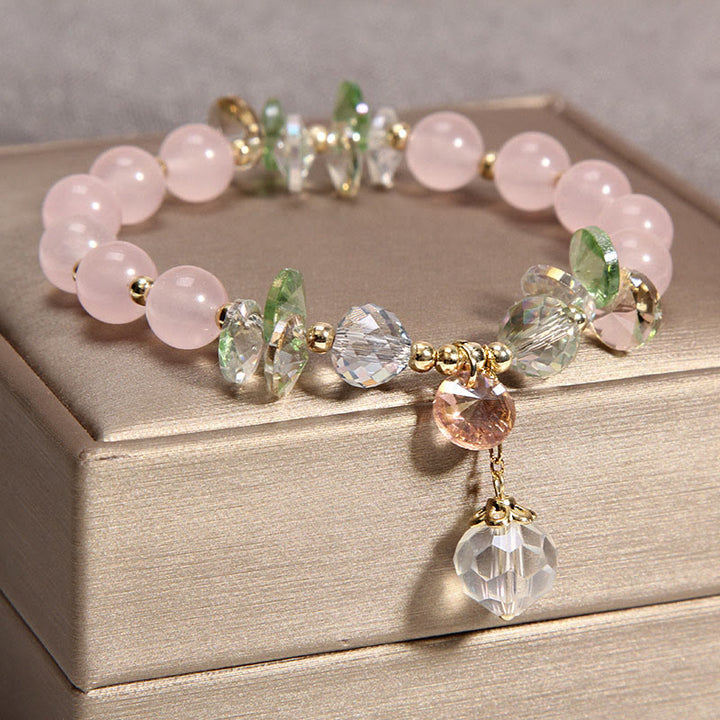 Buddha Stonesキャッツアイ ピンククリスタル ピースチャームブレスレット