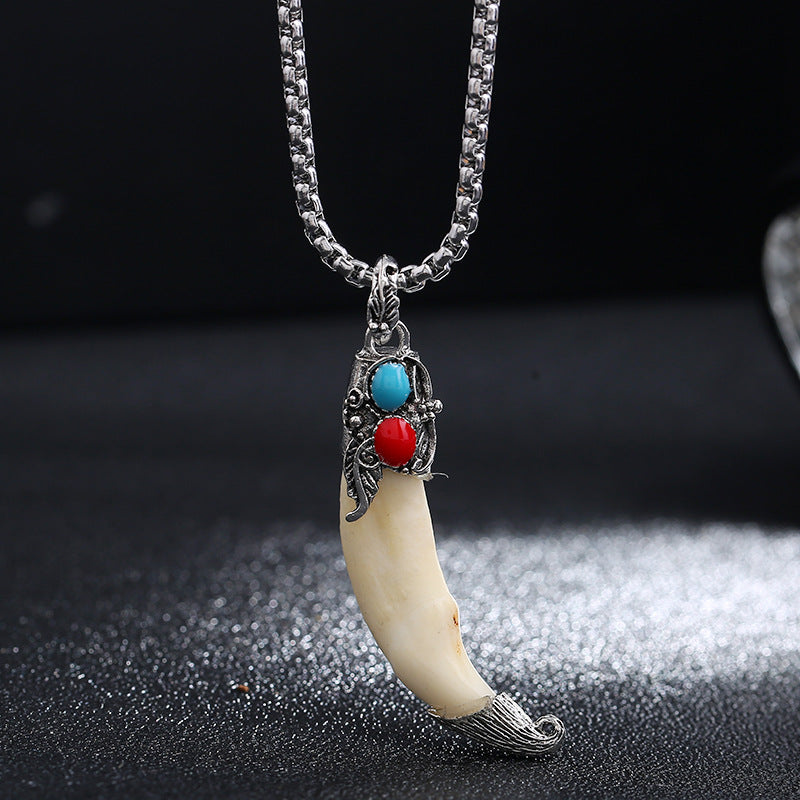 Buddha Stonesイミテーションウルフトゥース チタンスチール バランスネックレスペンダント