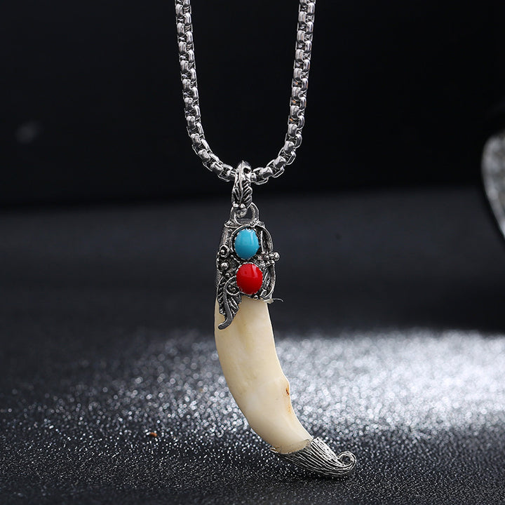 Buddha Stonesイミテーションウルフトゥース チタンスチール バランスネックレスペンダント