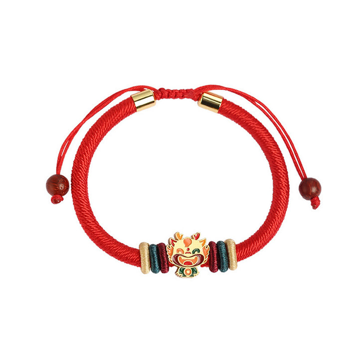 Buddha Stonesハンドメイド925スターリングシルバードラゴン年かわいい中国の十二支幸運編み込みレッドブレスレット