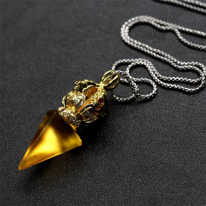Buddha Stonesチベットドルジェ金剛杵4本爪蓮華水晶の強さのネックレスペンダント - 黄色のドルジェ - image 3