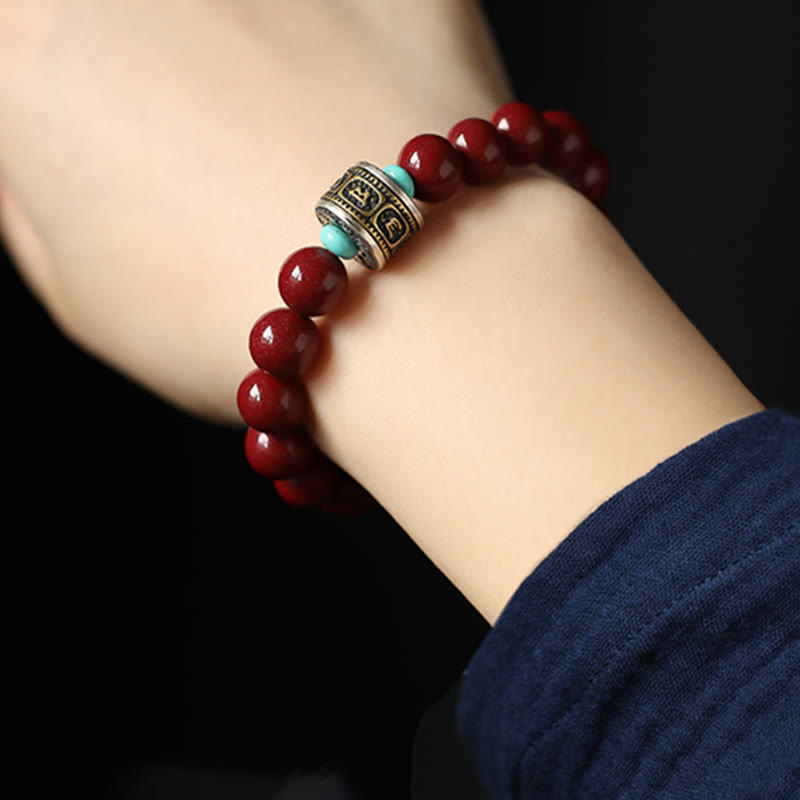 Buddha Stones925スターリングシルバー十二支誕生仏辰砂オーム・マニ・パドメ・フムカームブレスレット