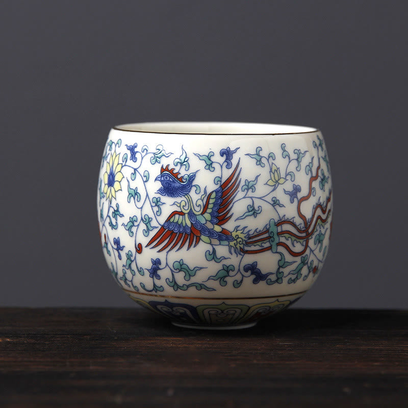 Buddha Stonesヴィンテージ 梅の花 松 竹 鳳凰 麒麟 獅子舞 陶器 ティーカップ ティーカップ