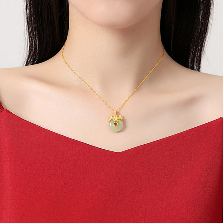 Buddha Stones925 スターリングシルバー 和田翡翠 中国十二支 龍年 赤瑪瑙 幸運の守護ネックレスペンダント