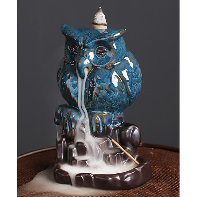 Buddha Stonesかわいいフクロウ 陶器 逆流煙噴水 瞑想 癒し 香炉 装飾