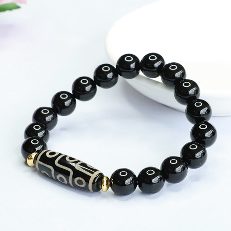 Buddha Stonesチベット九眼ビーズブラックオニキスパワーブレスレット