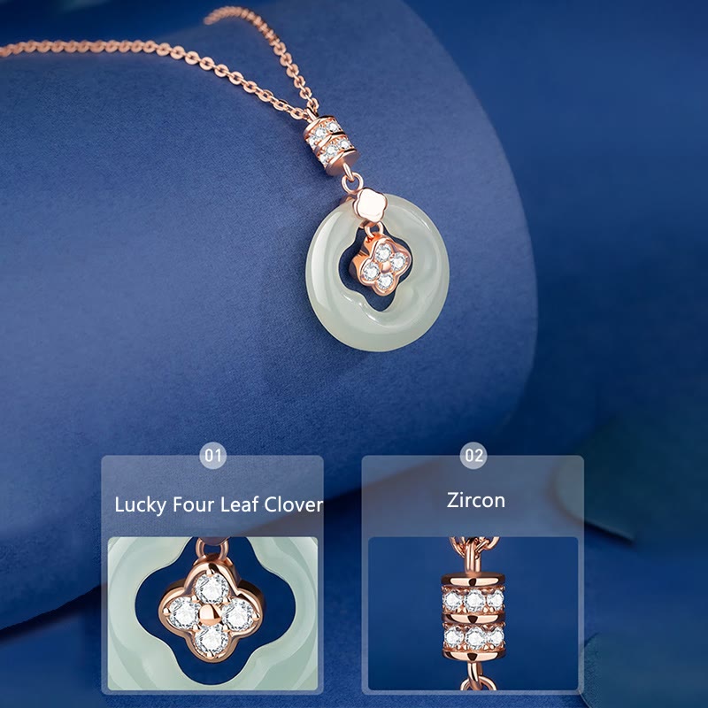 Buddha Stones 925スターリングシルバー 天然和田翡翠 幸運の四つ葉のクローバー ジルコンネックレスペンダント ギフトボックス付き