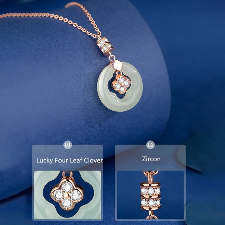 Buddha Stones 925スターリングシルバー 天然和田翡翠 幸運の四つ葉のクローバー ジルコンネックレスペンダント ギフトボックス付き