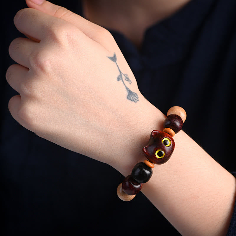 Buddha Stones小葉紫檀黒檀かわいい猫 彫刻守護ブレスレット - image 8