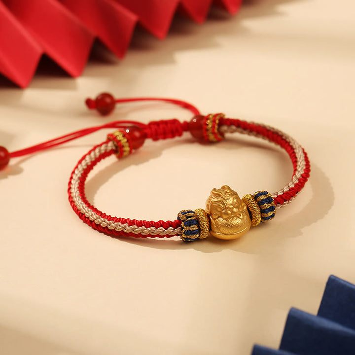 Buddha Stones925スターリングシルバー ベビードラゴン 幸運の力 ハンドメイド編み込みブレスレット