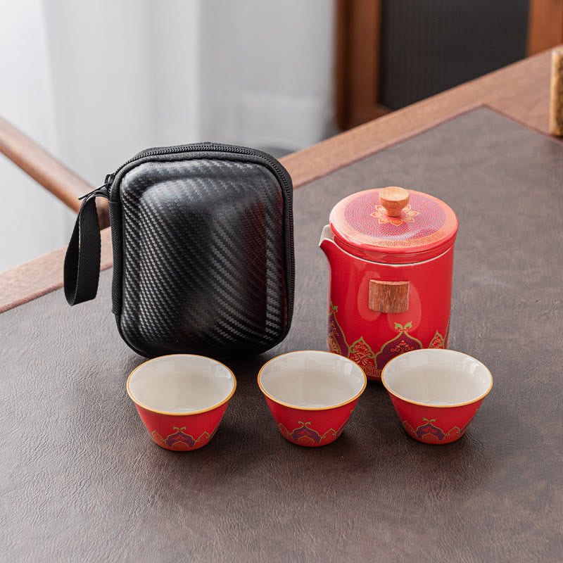 Buddha Stonesの花 中国 功夫陶器 ティーポット ポータブル アウトドア 旅行用 ティーセット バッグ
