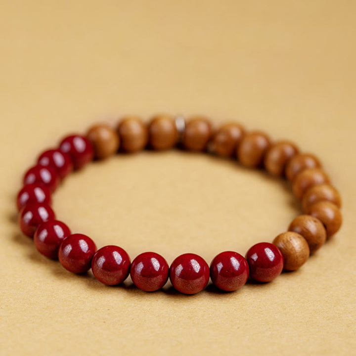 Buddha Stones925スターリングシルバー ピーチウッド シナバー 邪悪な霊を払うブレスレット