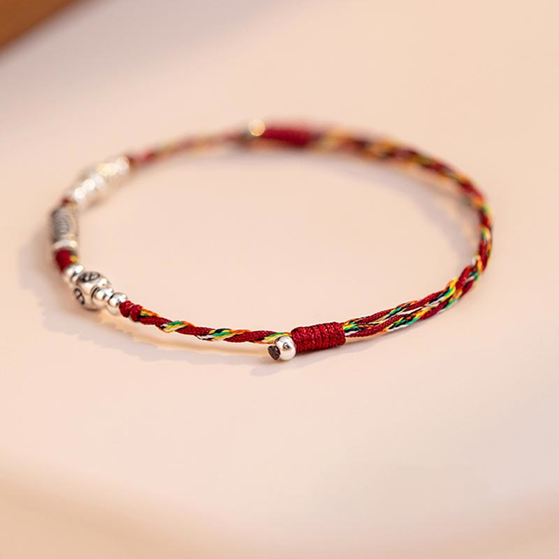 Buddha Stones925 スターリングシルバー 幸運の鯉 編み込み カラフル ストリング ブレスレット アンクレット