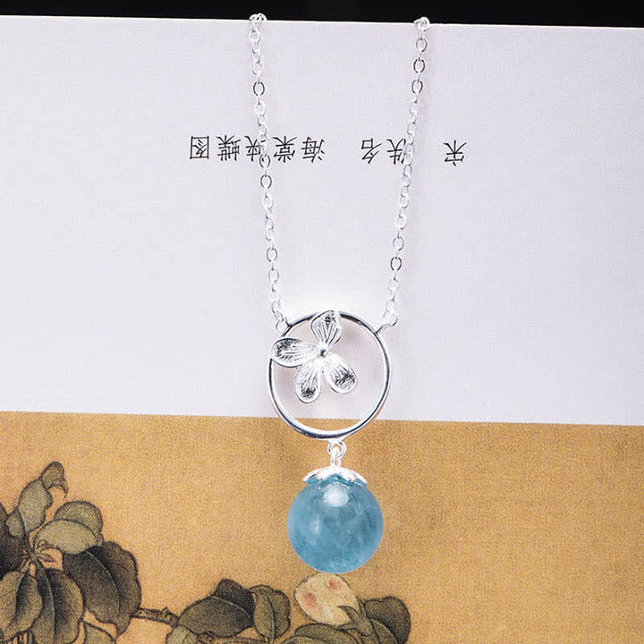 Buddha Stones 925スターリングシルバー 天然アクアマリン リーフフラワー ピース イヤリング ネックレス - image 11