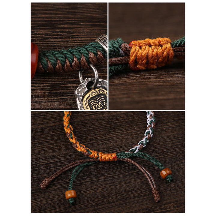 Buddha Stonesハンドメイド チベットシルバー 925 スターリングシルバー ザキラム 富の女神 ラクダの骨 守護 編み込みブレスレット