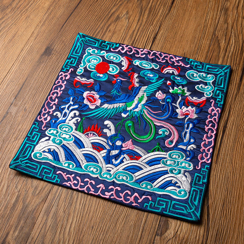 Buddha Stones鳳凰龍 麒麟刺繍 カップマットパッド ティーカップコースター カンフーティーマット