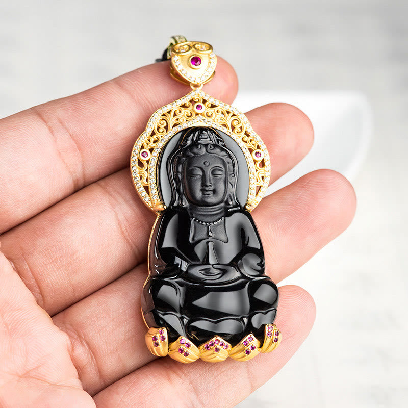 Buddha Stones925スターリングシルバー 天然黒翡翠 観音菩薩 富のネックレスペンダント - image 3