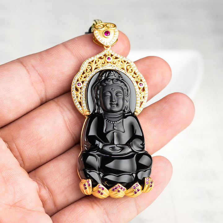 Buddha Stones925スターリングシルバー 天然黒翡翠 観音菩薩 富のネックレスペンダント - image 3