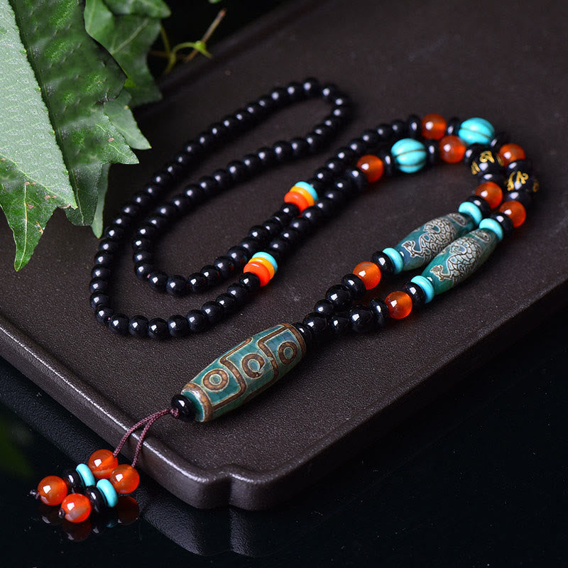 Buddha Stonesチベット九眼ビーズ龍模様オーム・マニ・パドメ・フム守護ネックレスペンダント - 九眼珠（財宝♥守護） - image 1