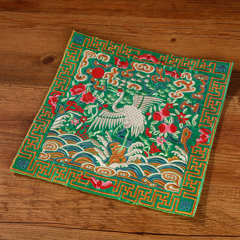 Buddha Stones鳳凰 龍 麒麟 刺繍 カップマットパッド ティーカップコースター スクエア カンフーティーマット