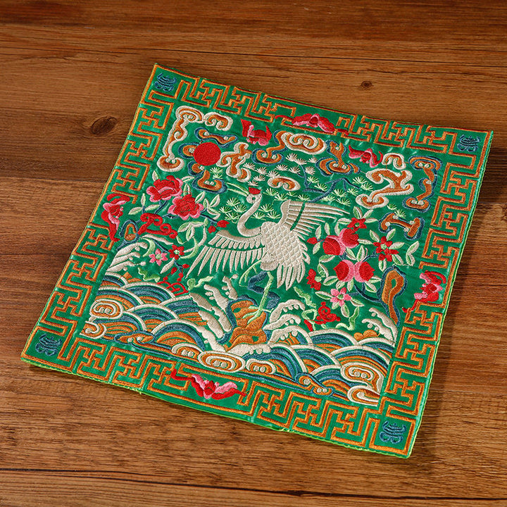 Buddha Stones鳳凰 龍 麒麟 刺繍 カップマットパッド ティーカップコースター スクエア カンフーティーマット