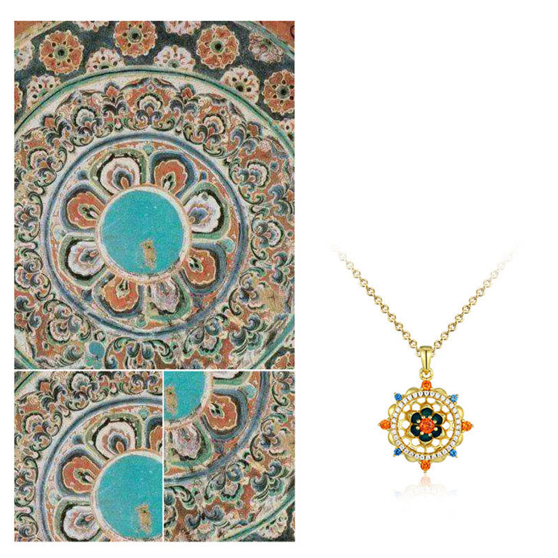 Buddha Stones925スターリングシルバー 蓮の花 カラフルジルコン 新たな始まりのネックレスペンダント