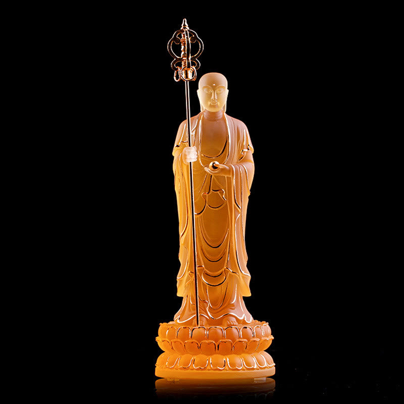 Buddha Stonesハンドメイド 地蔵菩薩像 琉璃クリスタルアートピース 静寂の像 室内装飾 - 琥珀色＆ゴールド 7.8*7.8*20cm - image 6