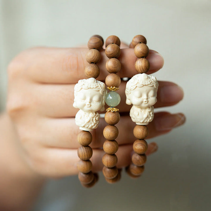 Buddha Stones白檀 和田翡翠 象牙 フルーツグリーンターラ 守護ブレスレット