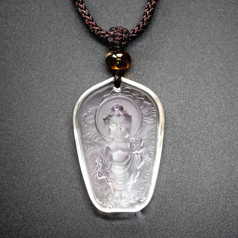 Buddha Stonesチベット仏 リュウリ クリスタル セレニティ ネックレス ペンダント - 白い仏像 - image 3