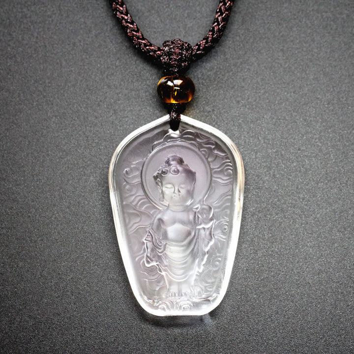 Buddha Stonesチベット仏 リュウリ クリスタル セレニティ ネックレス ペンダント - 白い仏像 - image 3