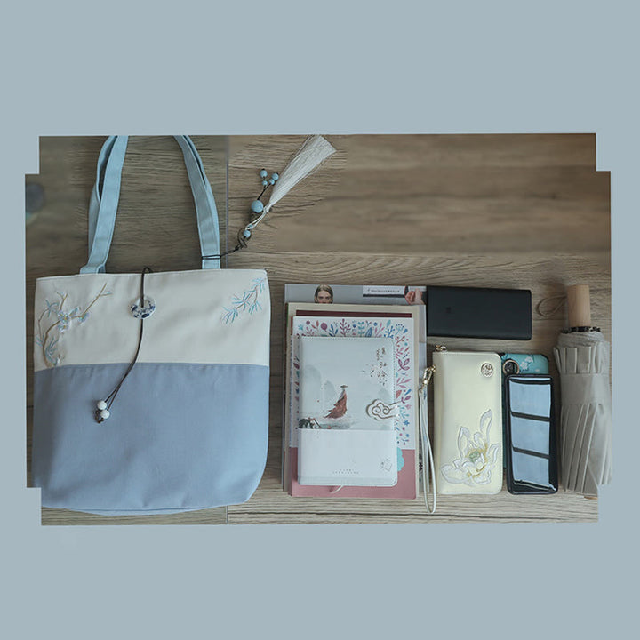 梨花 梅 桃の花 竹刺繍 キャンバス 大容量 ショルダーバッグ トートバッグ - image 14