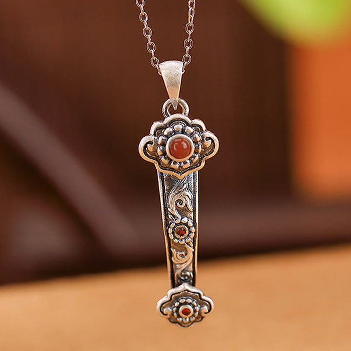 Buddha Stones925 スターリングシルバー 赤瑪瑙 青翡翠 吉兆雲如意柄 祝福ネックレスペンダント