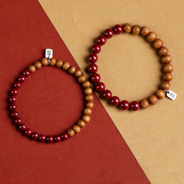 Buddha Stones925スターリングシルバー ピーチウッド シナバー 邪悪な霊を払うブレスレット