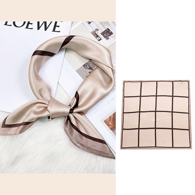 Buddha Stones、田園風景、熱気球、春の花、100% マルベリーシルク ネックスカーフ - チェック柄 - image 32