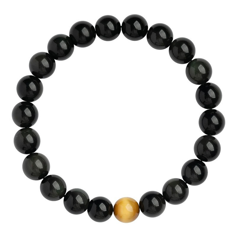 Buddha Stones天然レインボーオブシディアン タイガーアイ ポジティブラブブレスレット