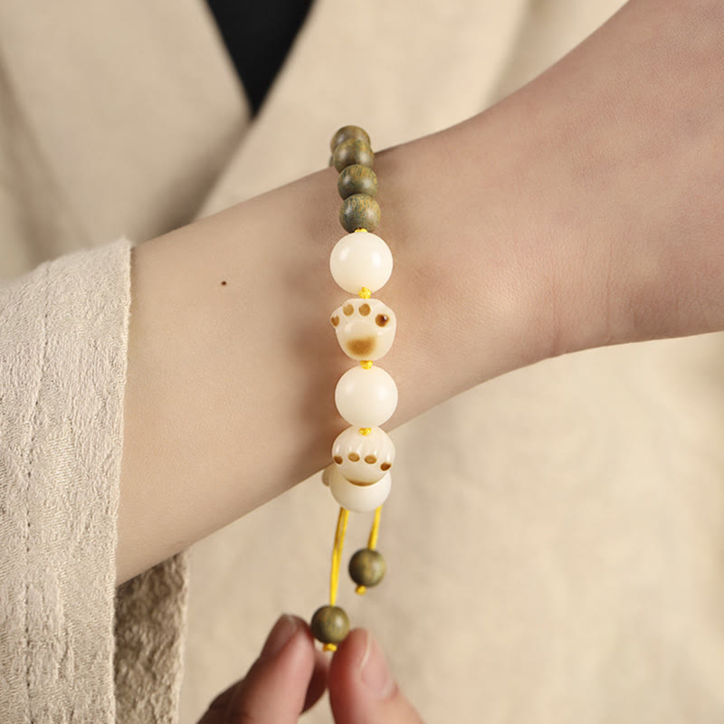 Buddha Stones天然緑白檀菩提樹 猫の足爪治癒ブレスレット - image 4