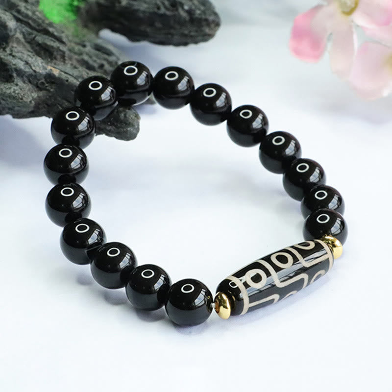 Buddha Stonesチベット九眼ビーズブラックオニキスパワーブレスレット