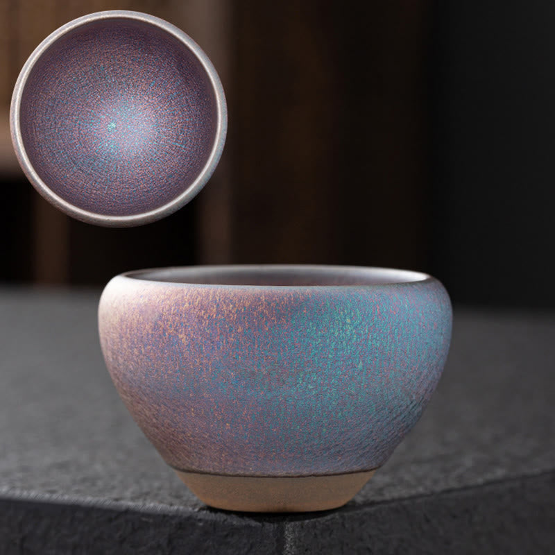 Buddha Stonesヴィンテージ 紫 レインボー 中国 Jianzhan 窯 磁器 ティーカップ カンフー ティーカップ