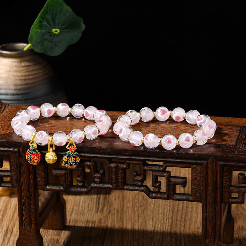 Buddha Stones金 呑み込み獣 ファミリー ピンク ラブハート 光る 蛍光 Liuli ガラス ビーズ ブレスレット