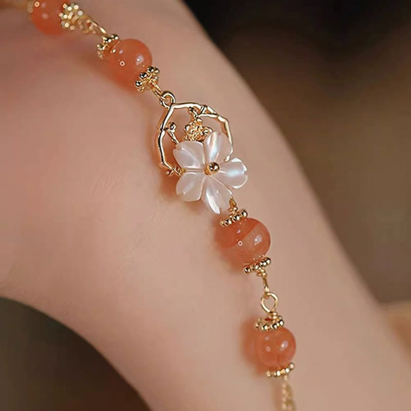 Buddha Stones赤瑪瑙 シャコガイ 石花 自信のブレスレット
