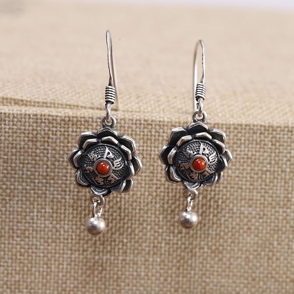 Buddha Stones925スターリングシルバーオーム・マニ・パドメ・フムフム ロータスピースネックレス ペンダント イヤリング - イヤリング - image 4