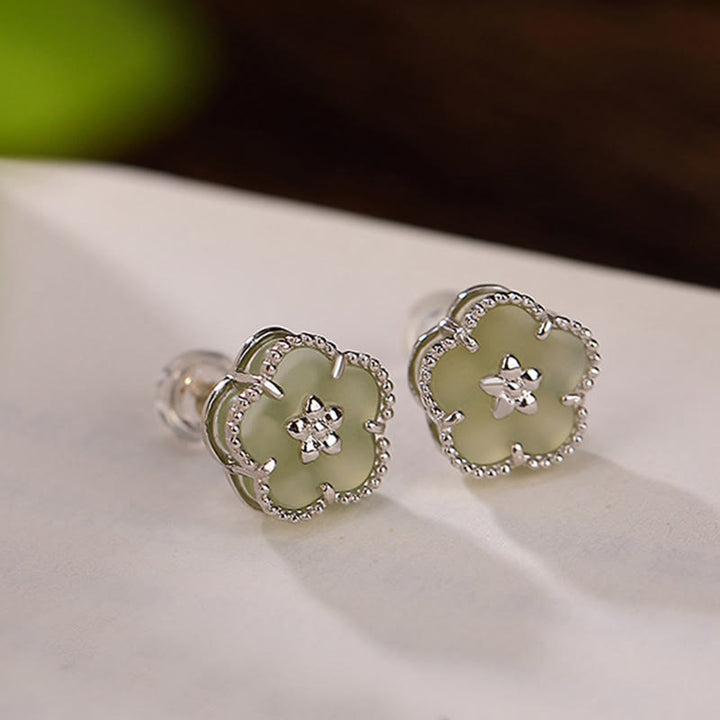 Buddha Stones925スターリングシルバー 和田翡翠 梅花 幸運のスタッドピアス