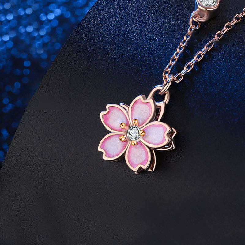 Buddha Stones925スターリングシルバー 桜の花 回転式保護ネックレスペンダント