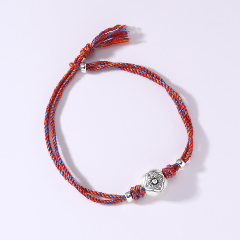 Buddha Stones999 スターリングシルバー 柿 幸運 マルチカラー 編み込みブレスレット