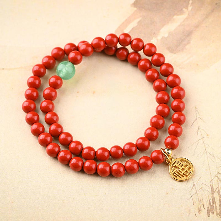 Buddha Stonesチベット辰砂グリーンアベンチュリン幸運ブレスレットネックレス