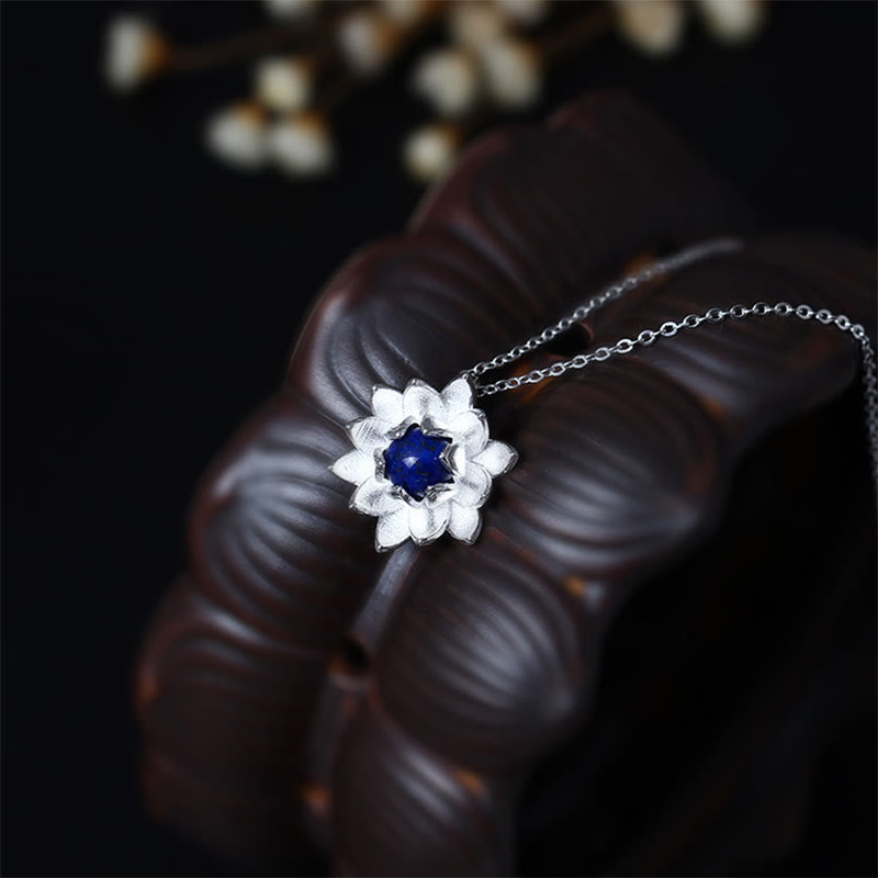 Buddha Stones 925スターリングシルバー ラズライト ラピスラズリ 蓮の花 セルフケアネックレスペンダント - image 2