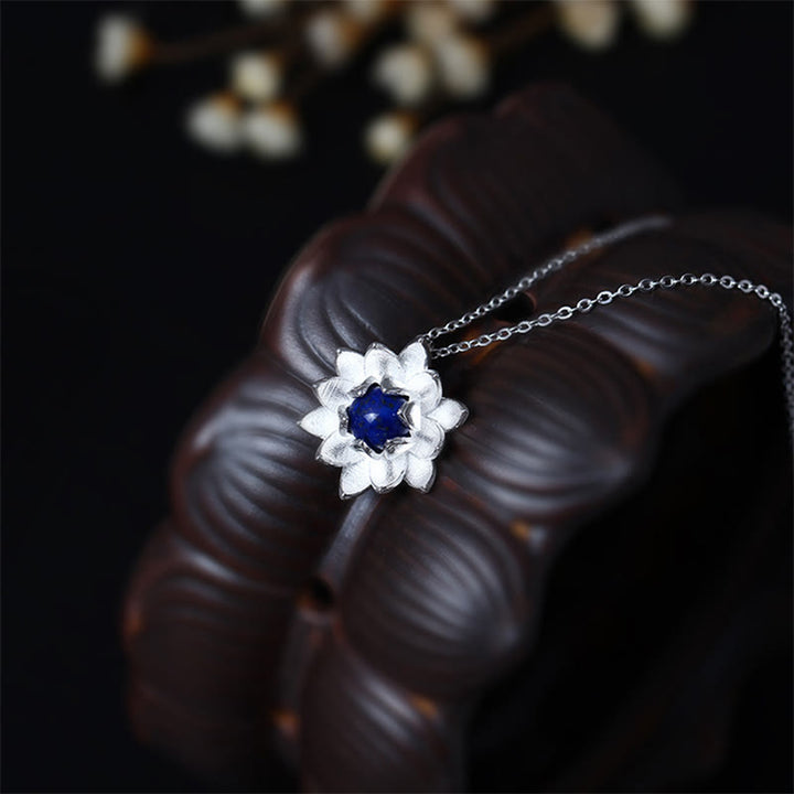 Buddha Stones 925スターリングシルバー ラズライト ラピスラズリ 蓮の花 セルフケアネックレスペンダント - image 2