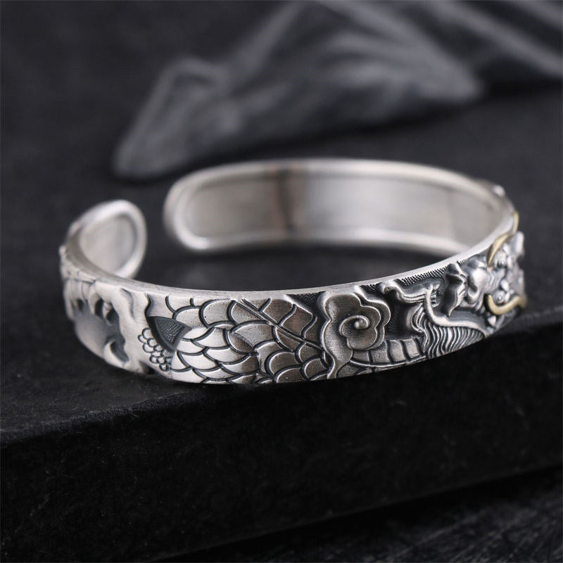 Buddha Stones999スターリングシルバー ドラゴン パワー守護ブレスレットバングル