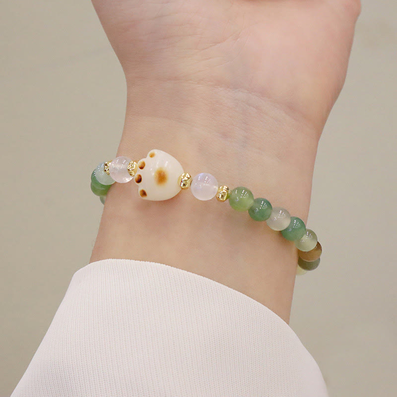 Buddha Stonesグリーンアゲート サンストーン キャッツアイ 菩提樹 猫の足サポートブレスレット - グリーンアゲート＆キャッツアイ - image 1