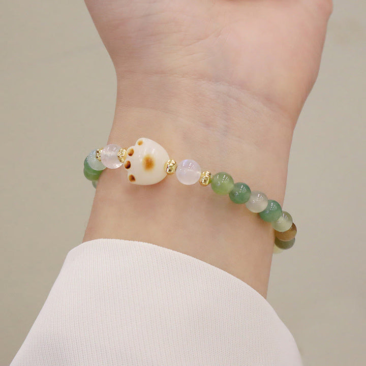 Buddha Stonesグリーンアゲート サンストーン キャッツアイ 菩提樹 猫の足サポートブレスレット - グリーンアゲート＆キャッツアイ - image 1
